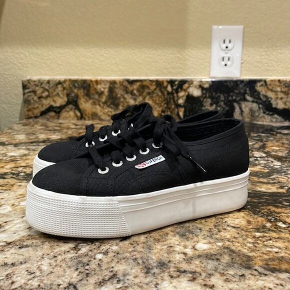 Superga 2790 Womens 5 Platform Sneaker Black White Low Top‎ Casual Chunky Skate